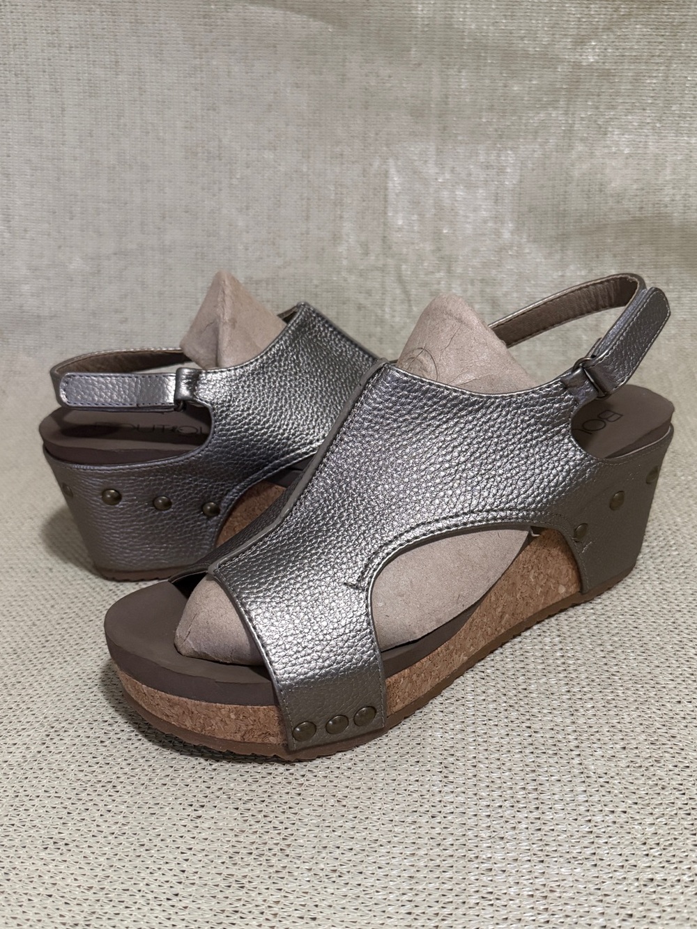 Boutique by Corkys London Metallic Pewter Wedge Sandals Size 9